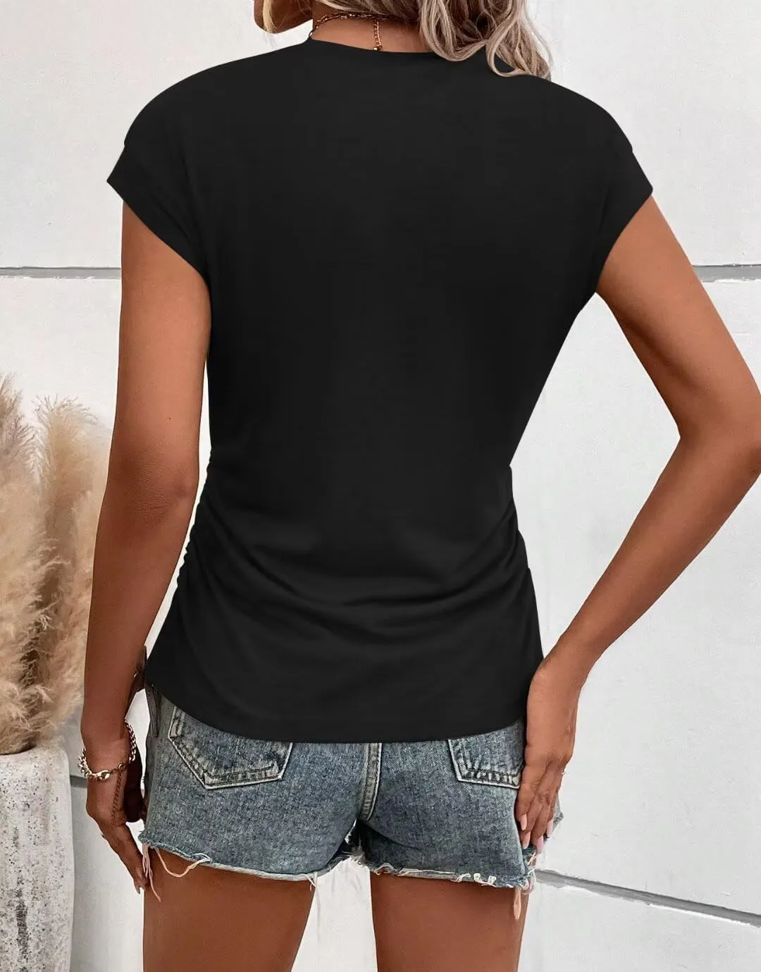 Bliwov Womens Summer Cap Sleeve Tops Business Casual Crewneck T Shirts Trendy Outfits 2025 Beach Vacation Fashion Clothes