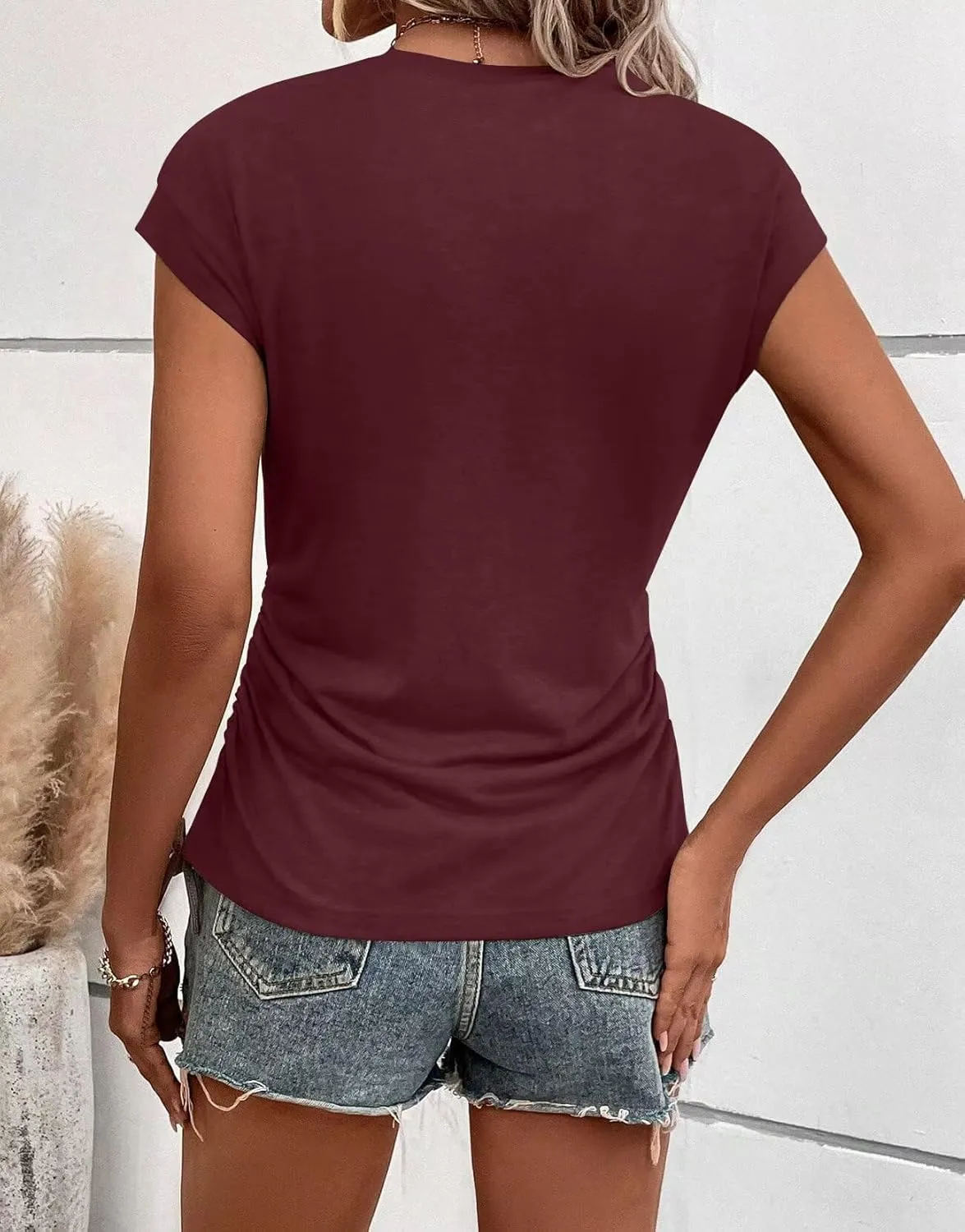 Bliwov Womens Summer Cap Sleeve Tops Business Casual Crewneck T Shirts Trendy Outfits 2025 Beach Vacation Fashion Clothes