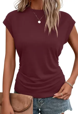 Bliwov Womens Summer Cap Sleeve Tops Business Casual Crewneck T Shirts Trendy Outfits 2025 Beach Vacation Fashion Clothes