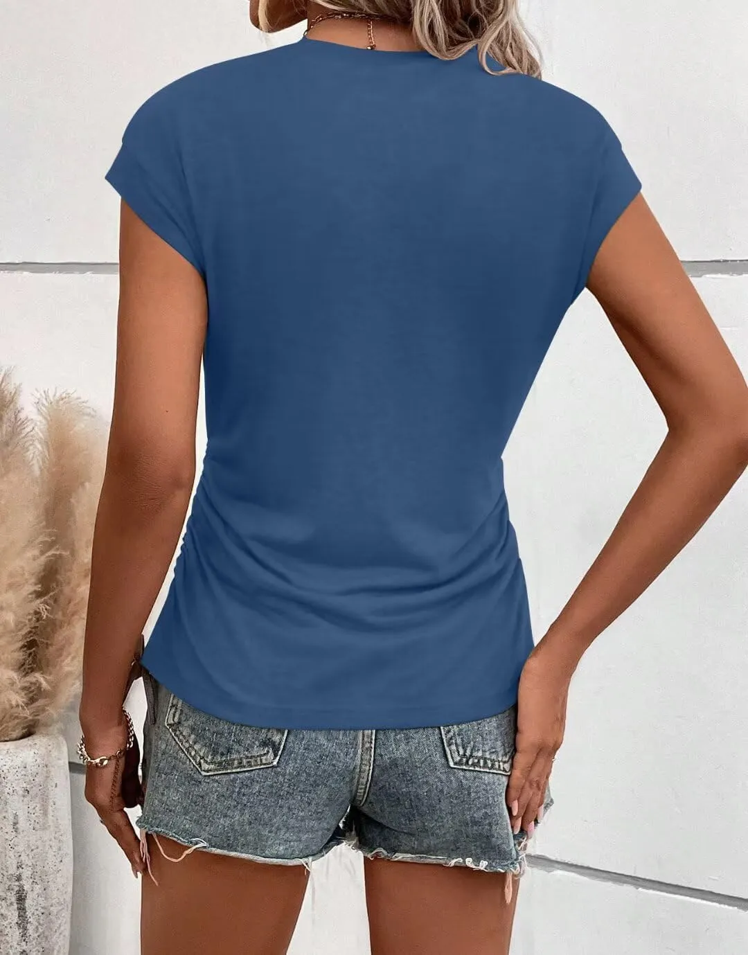 Bliwov Womens Summer Cap Sleeve Tops Business Casual Crewneck T Shirts Trendy Outfits 2025 Beach Vacation Fashion Clothes