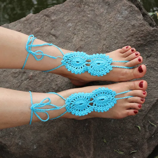 Blue Beach Fashion Crochet Barefoot Sandals