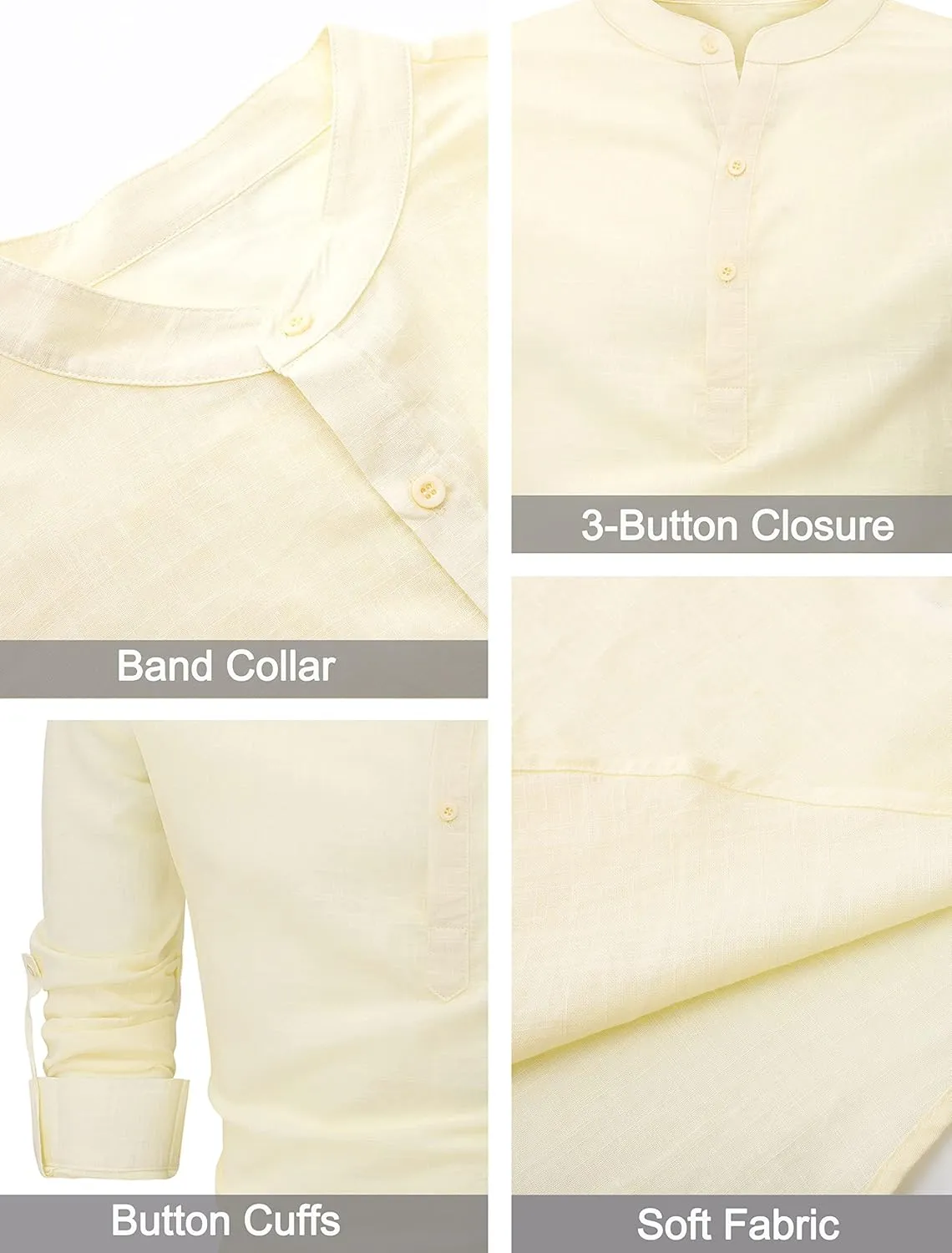 Boisouey Men's Cotton Linen Henley Shirt Long Sleeve Hippie Casual Beach T Shirts