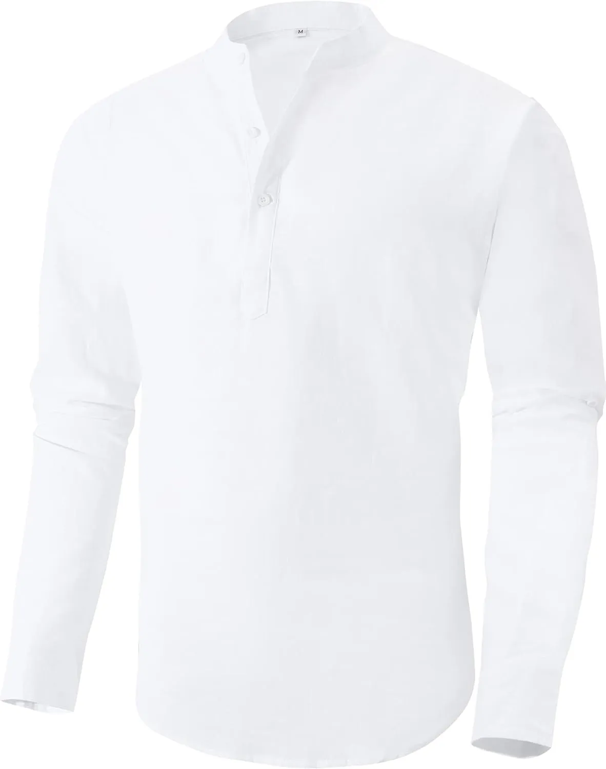 Boisouey Men's Cotton Linen Henley Shirt Long Sleeve Hippie Casual Beach T Shirts