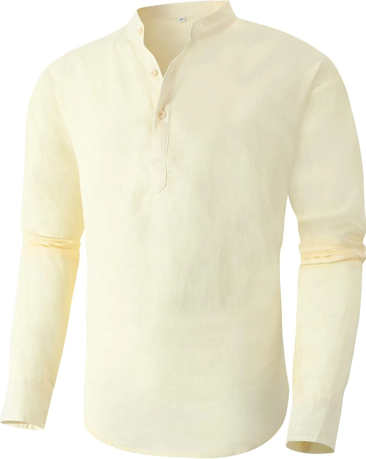Boisouey Men's Cotton Linen Henley Shirt Long Sleeve Hippie Casual Beach T Shirts