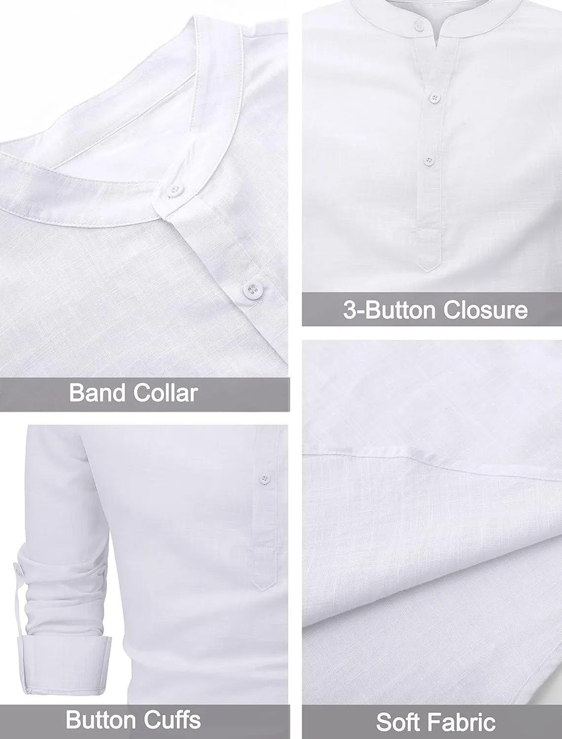 Boisouey Men's Cotton Linen Henley Shirt Long Sleeve Hippie Casual Beach T Shirts
