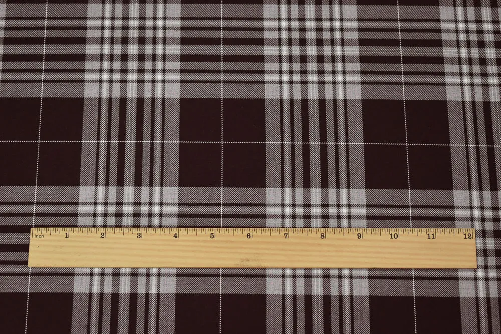 Brown-Gray-Multi Wool Polyester Plaid Woven Twill Suiting Fabric