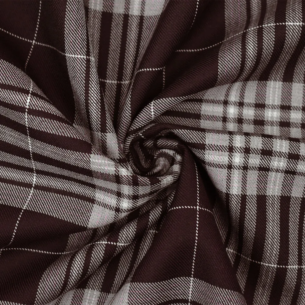 Brown-Gray-Multi Wool Polyester Plaid Woven Twill Suiting Fabric