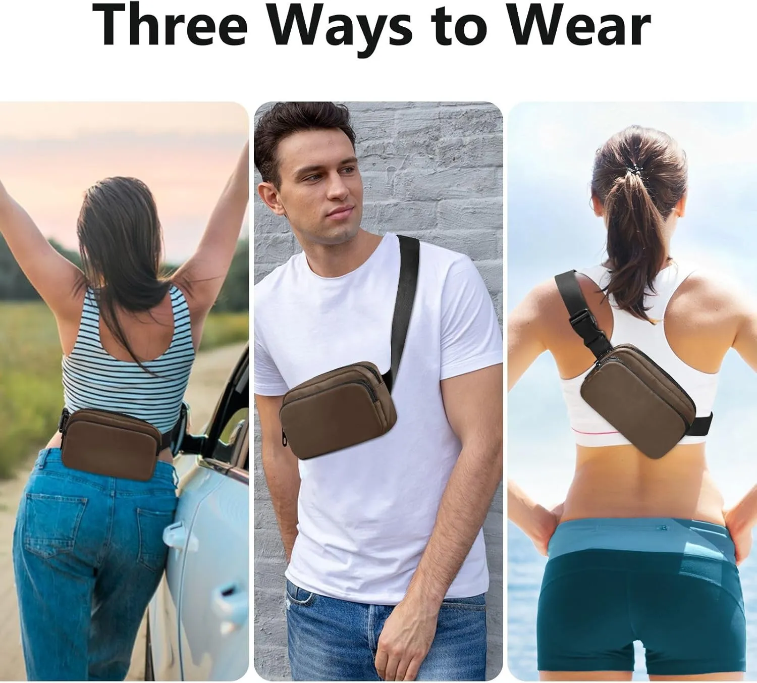 Brown Ladies Fanny Pack for Workout/Running/Hiking, 8 x 5.3 x 2.3 Inches