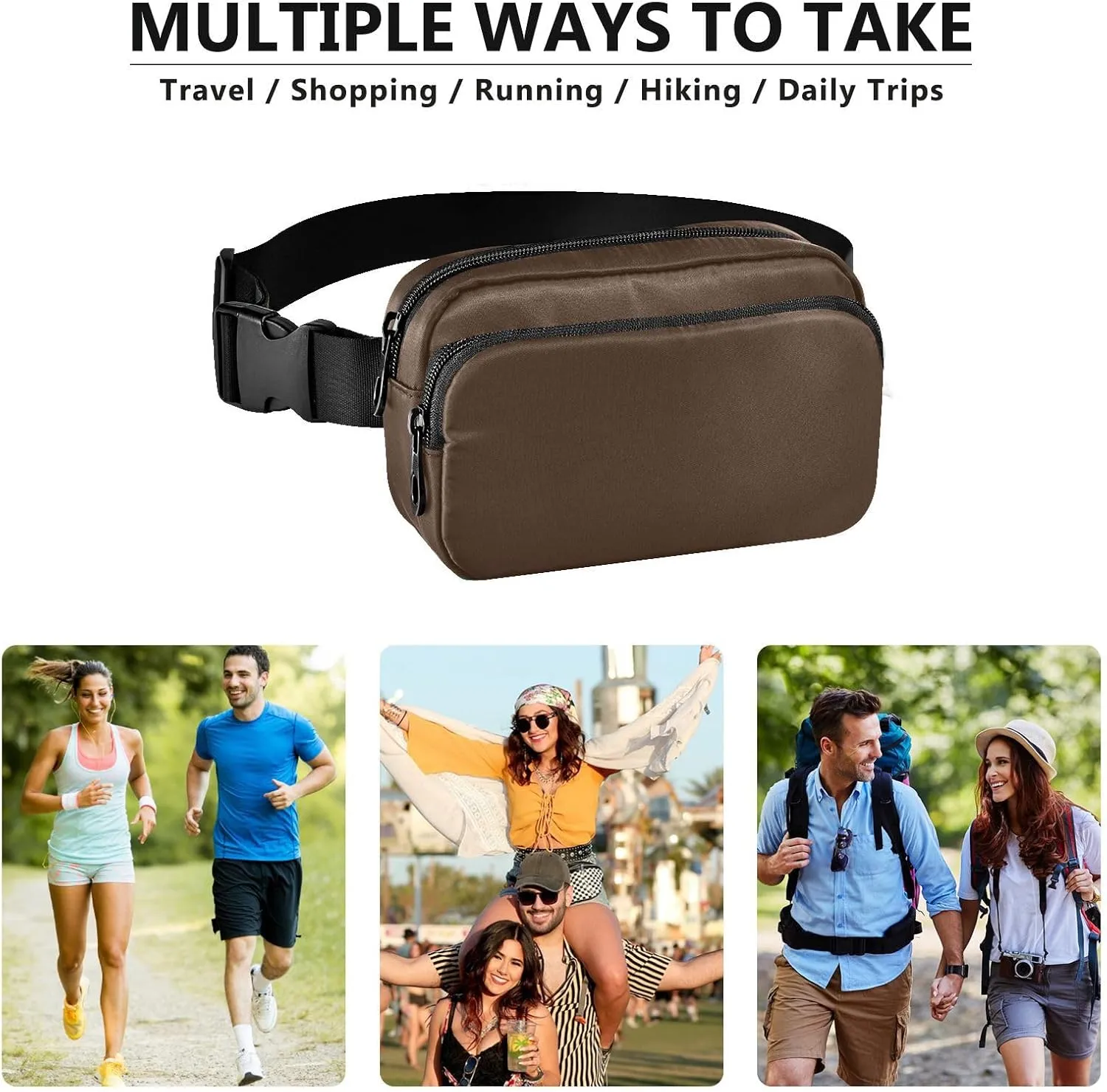 Brown Ladies Fanny Pack for Workout/Running/Hiking, 8 x 5.3 x 2.3 Inches