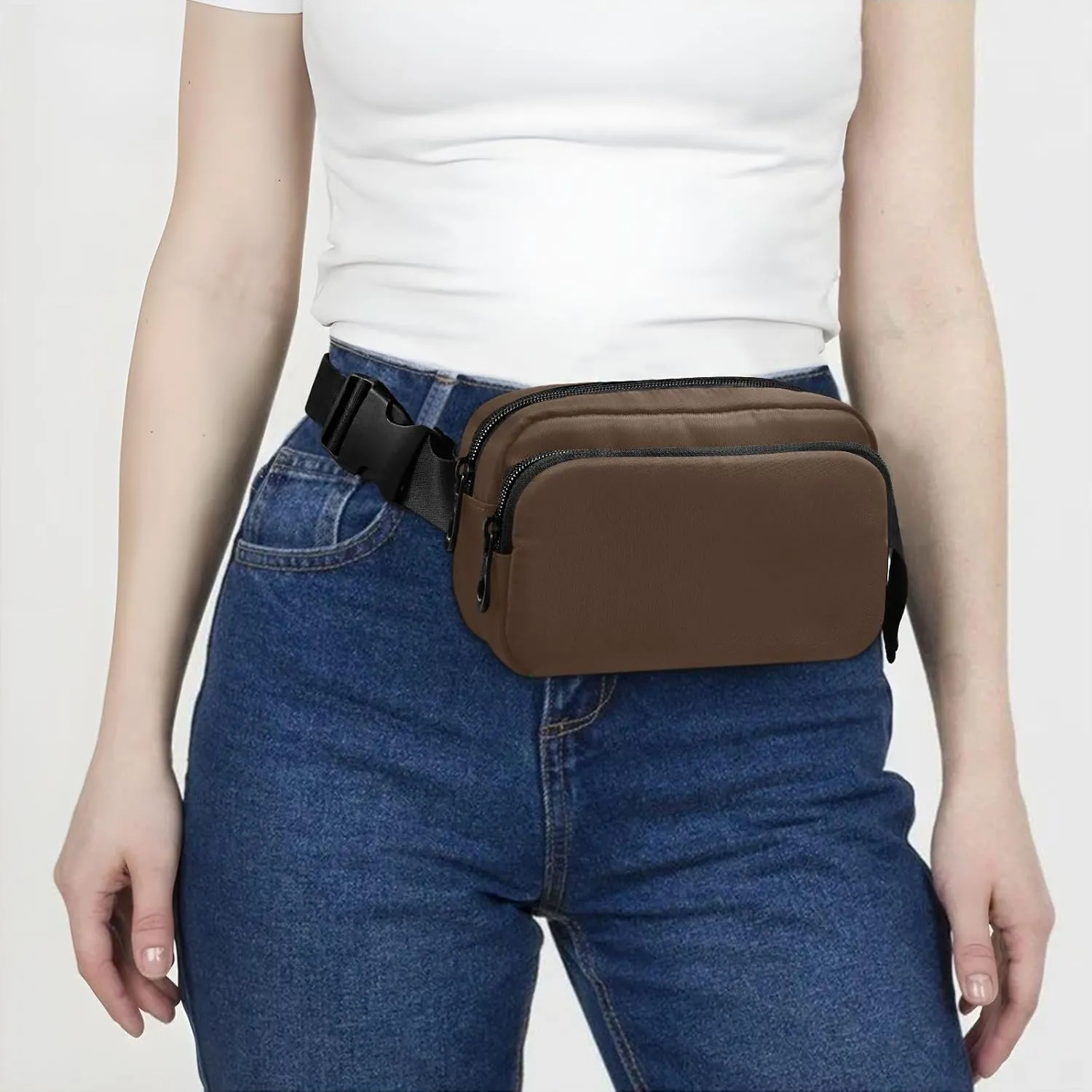 Brown Ladies Fanny Pack for Workout/Running/Hiking, 8 x 5.3 x 2.3 Inches