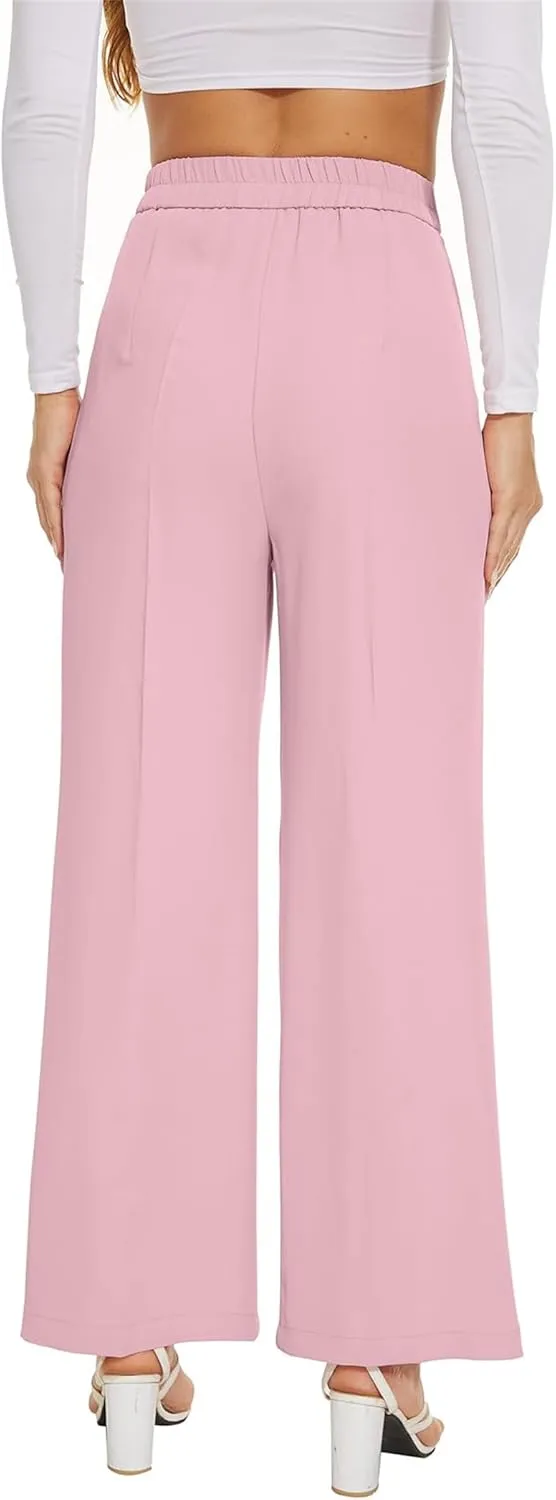 Business Casual Pants for Women Wide Leg Palazzo Trousers High Waist Straight Leg Pant Elastic Waist Lounge Bottoms