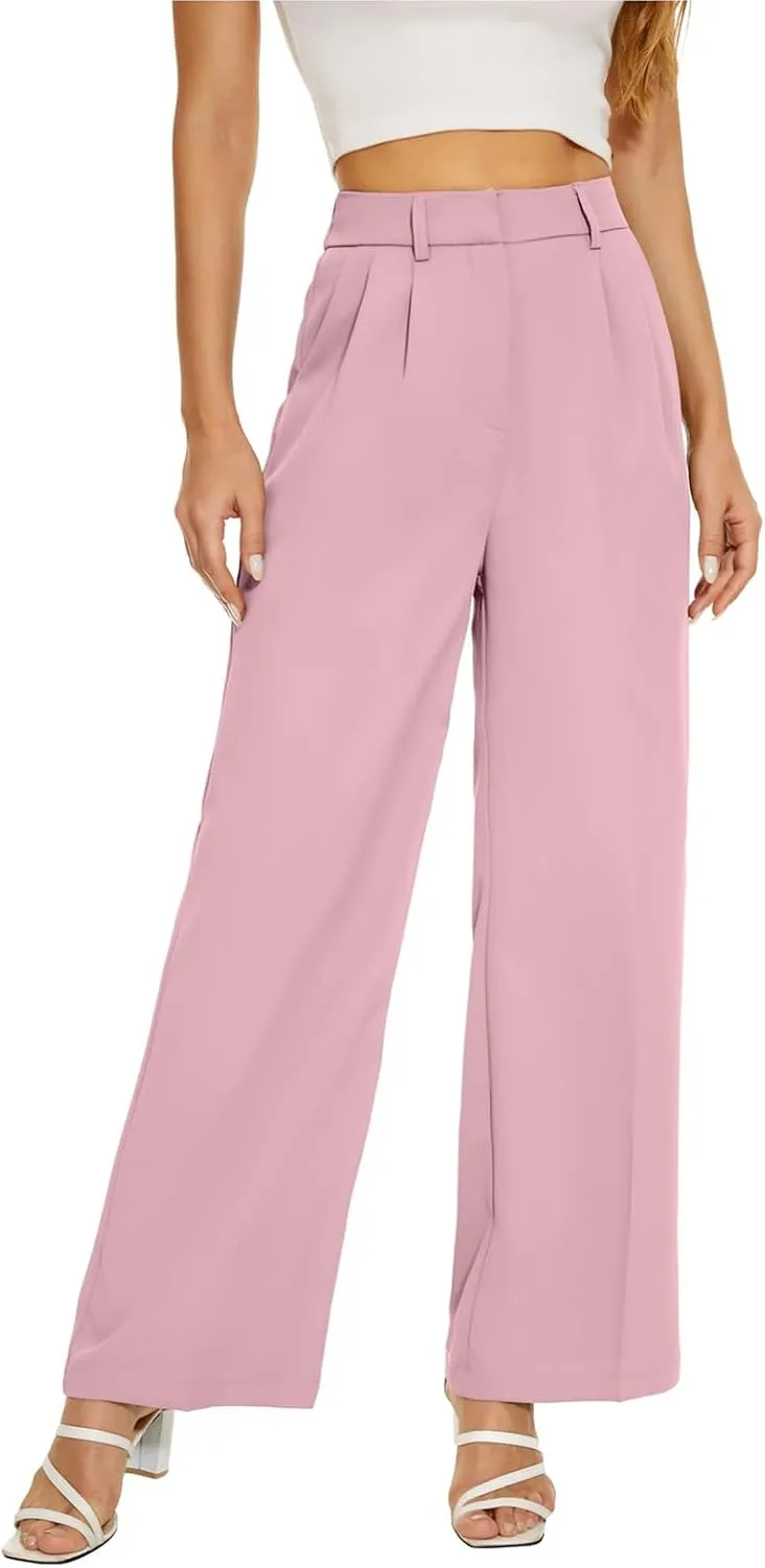 Business Casual Pants for Women Wide Leg Palazzo Trousers High Waist Straight Leg Pant Elastic Waist Lounge Bottoms
