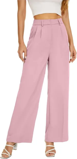 Business Casual Pants for Women Wide Leg Palazzo Trousers High Waist Straight Leg Pant Elastic Waist Lounge Bottoms