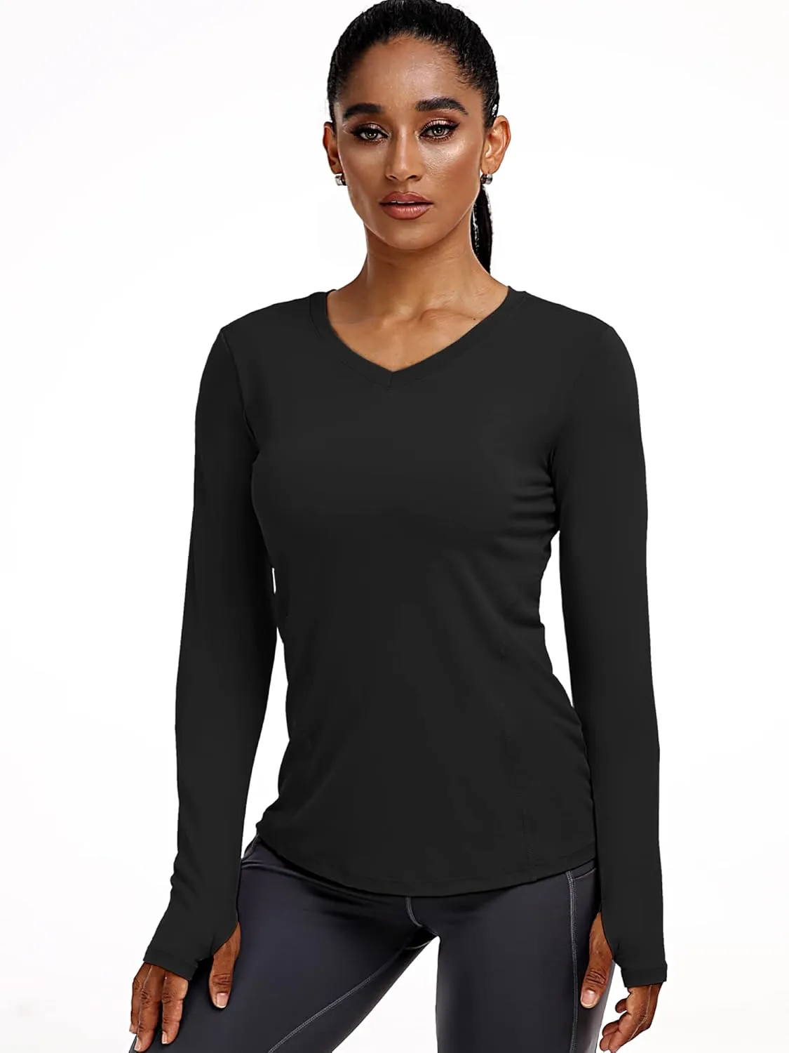 CADMUS Women long Sleeve Shirt for Workout Dry Fit Yoga t Shirts V-Neck