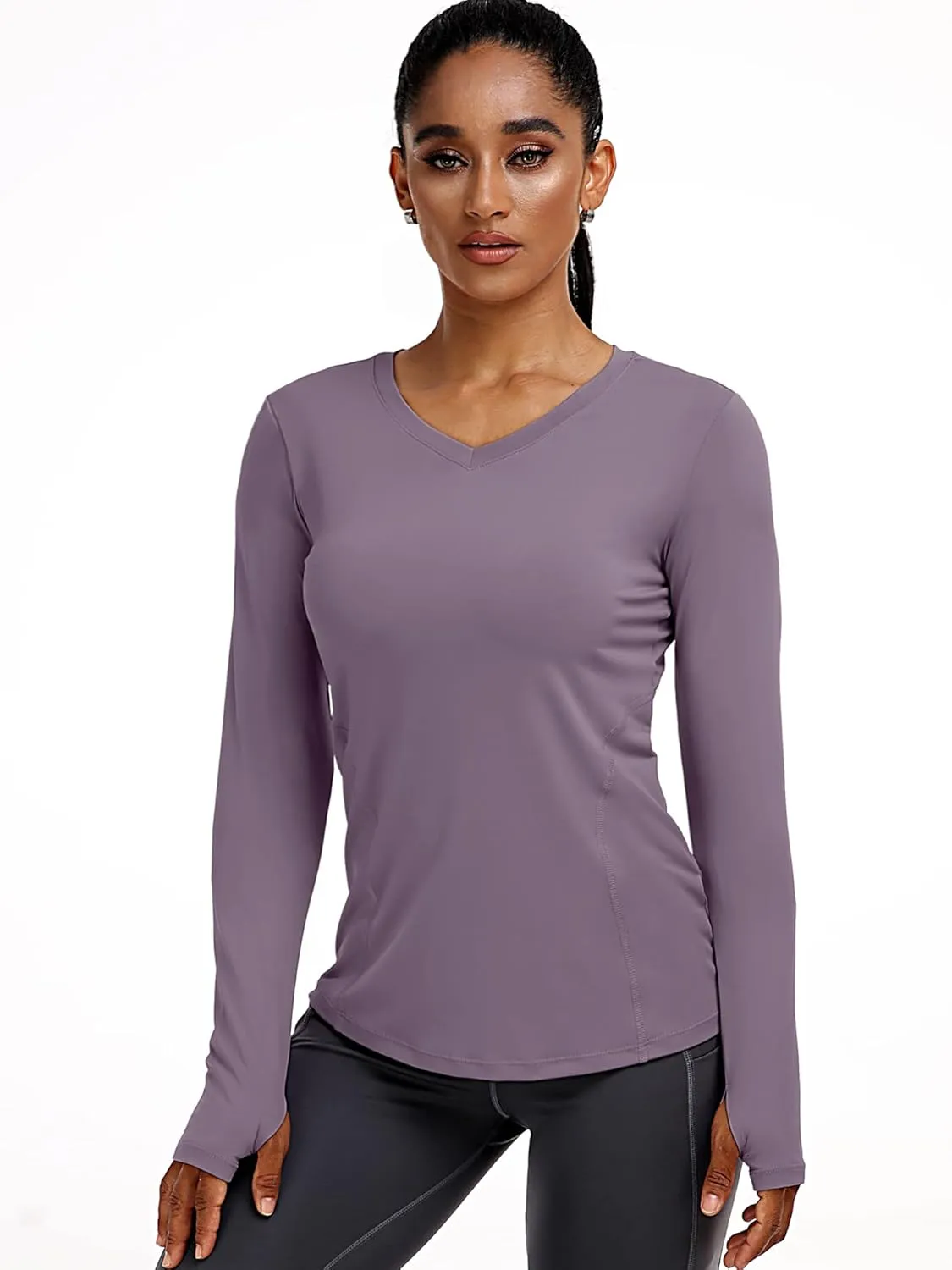 CADMUS Women long Sleeve Shirt for Workout Dry Fit Yoga t Shirts V-Neck