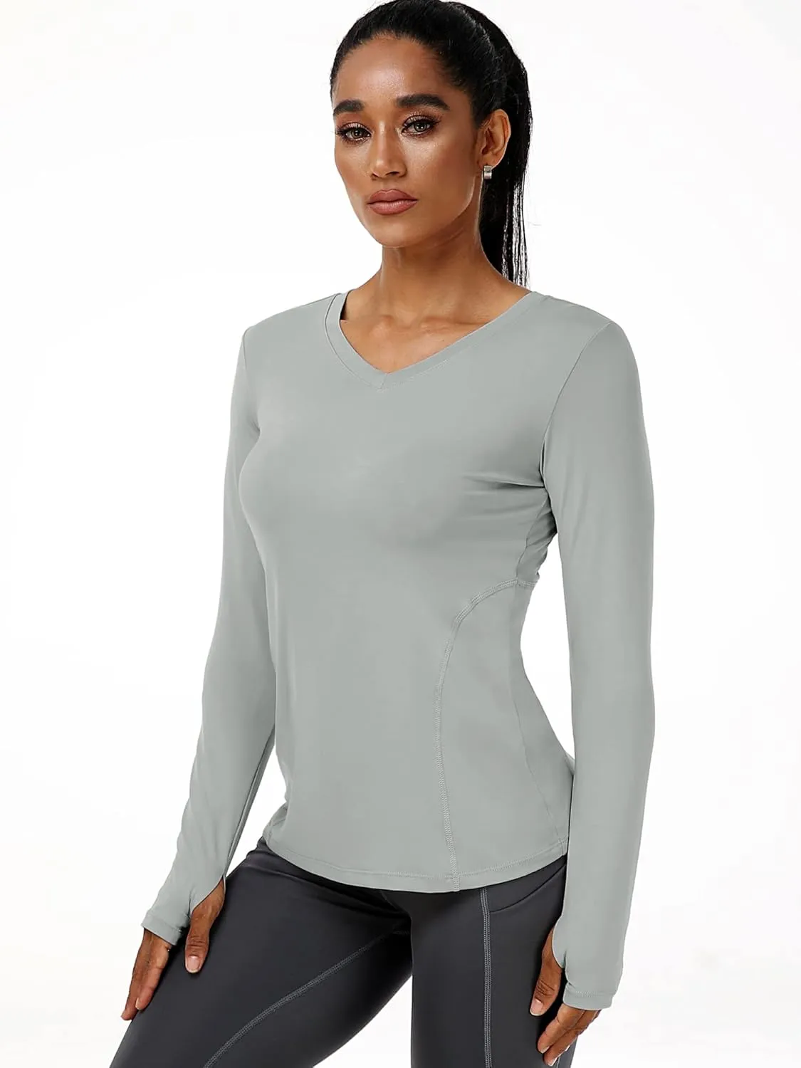 CADMUS Women long Sleeve Shirt for Workout Dry Fit Yoga t Shirts V-Neck