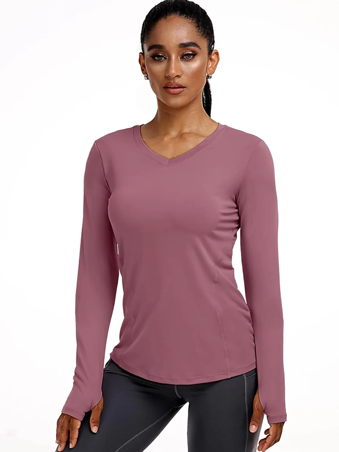 CADMUS Women long Sleeve Shirt for Workout Dry Fit Yoga t Shirts V-Neck