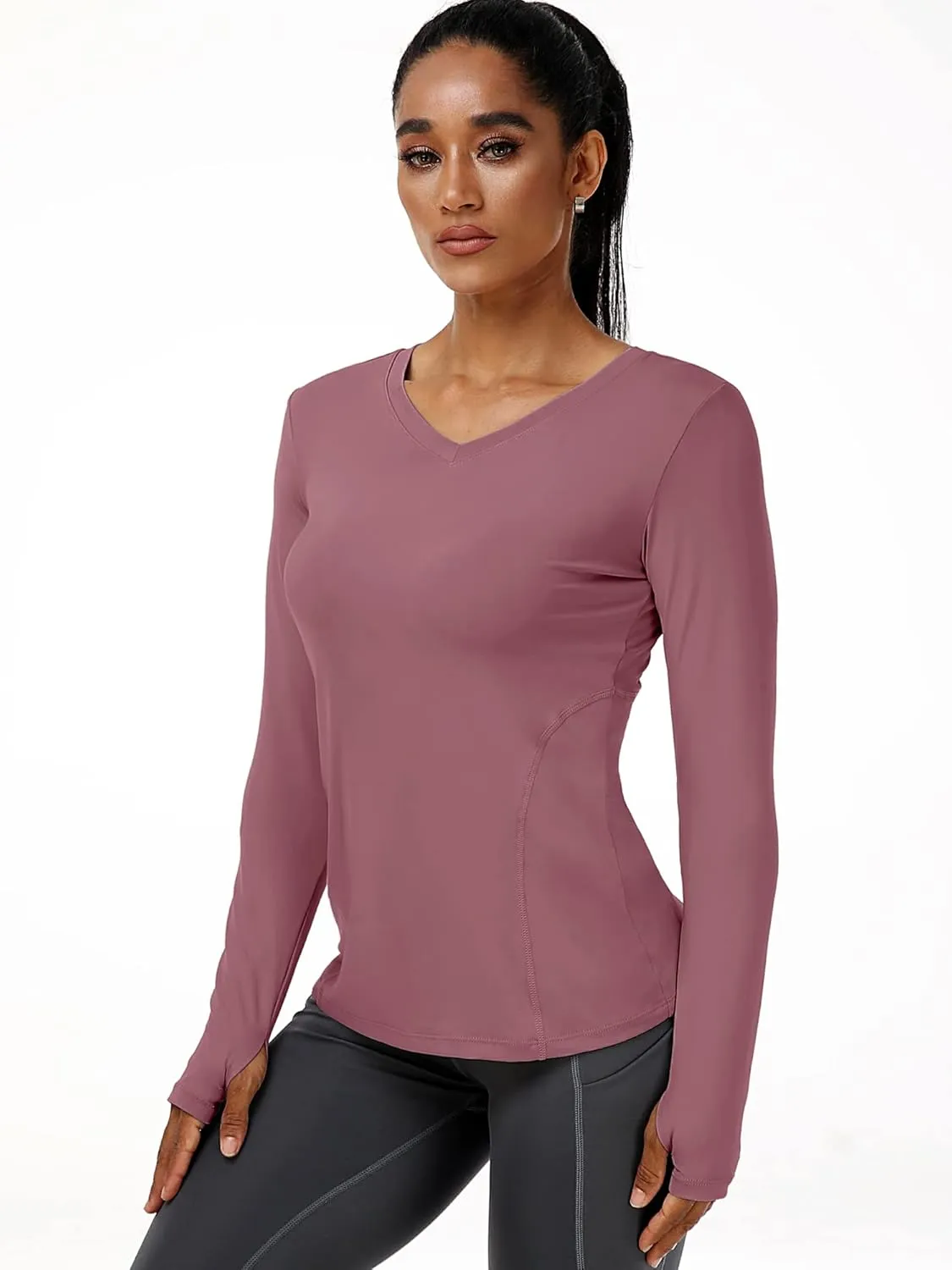 CADMUS Women long Sleeve Shirt for Workout Dry Fit Yoga t Shirts V-Neck