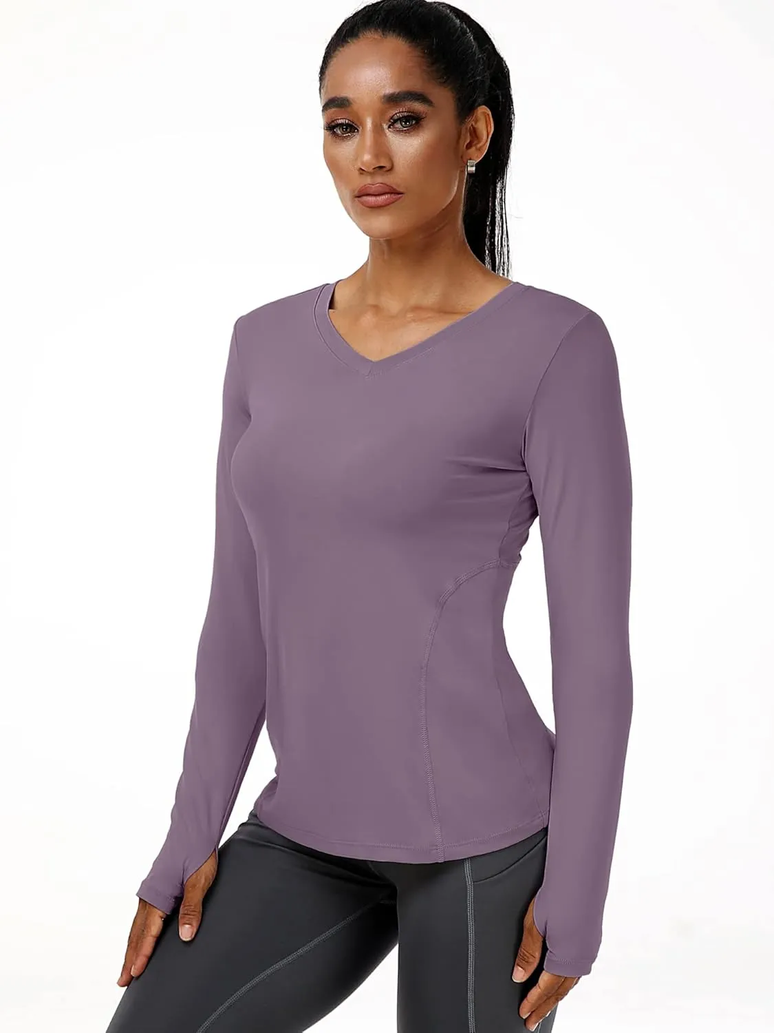 CADMUS Women long Sleeve Shirt for Workout Dry Fit Yoga t Shirts V-Neck