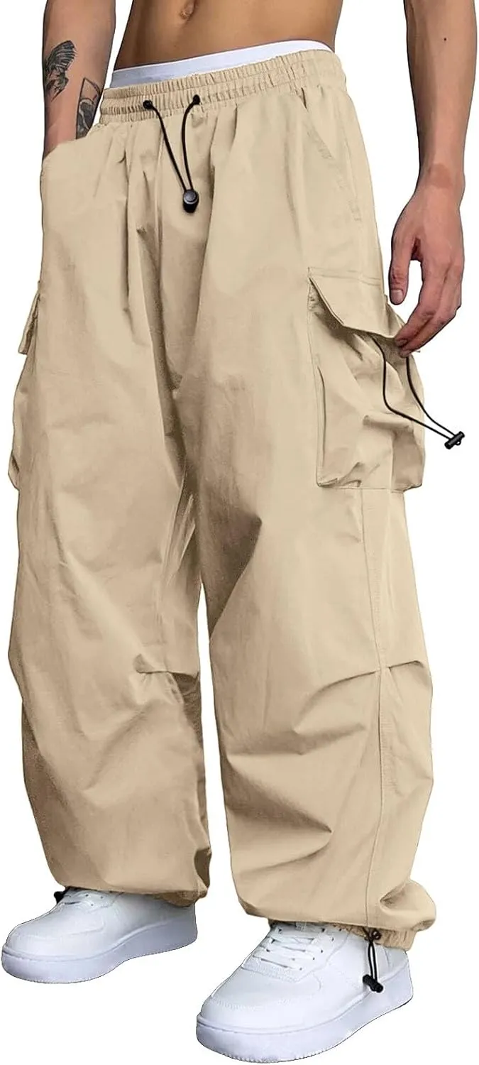 Cargo Combat Pant for Men Elastic Waist Work Pant Multi Pockets Casual Wide Leg Cargo Joggers Men