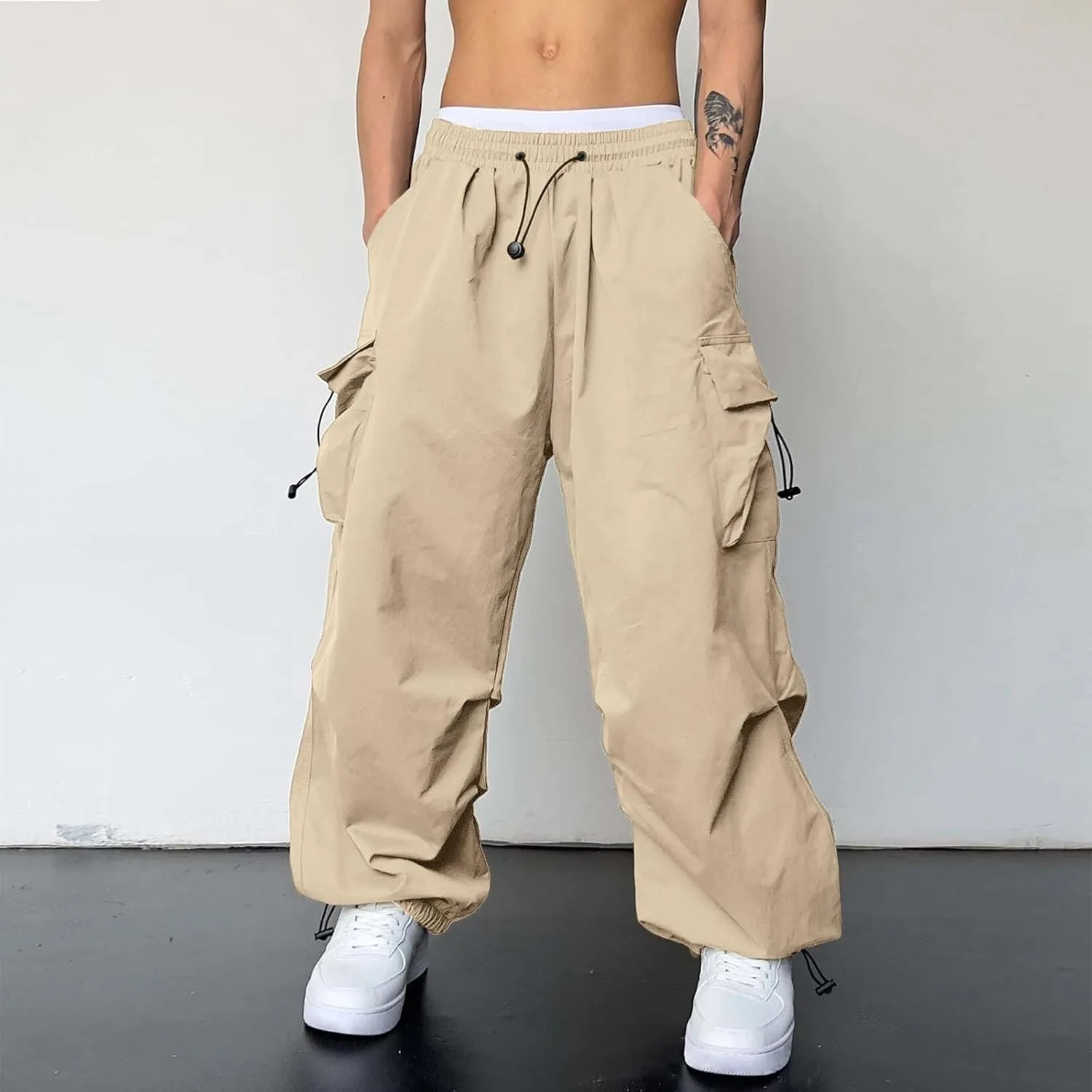 Cargo Combat Pant for Men Elastic Waist Work Pant Multi Pockets Casual Wide Leg Cargo Joggers Men