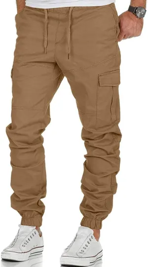 Cargo Pants for Men Relaxed Fit Workwear Casual Cargo Pull On Pants Men's Joggers Pants Athletic Mens Cotton Linen