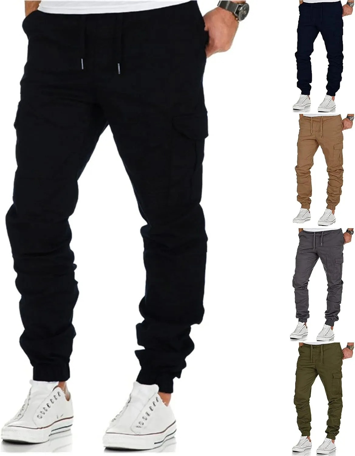 Cargo Pants for Men Slim Fit Wild Work Pants Workout Joggers Tapered Leg Sweatpants for Men with Pockets Hiking Trousers