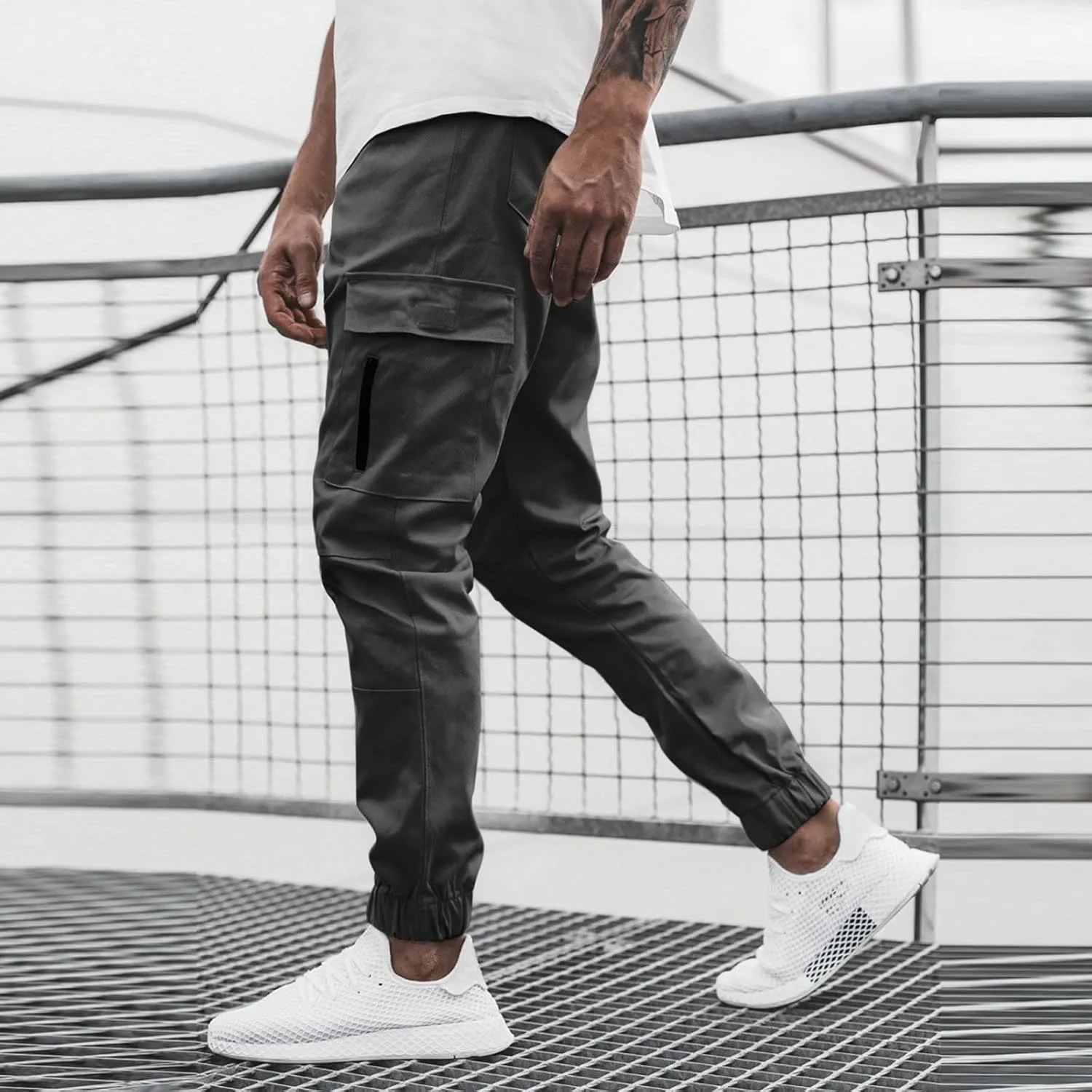 Cargo Trousers for Men Straight-Leg Trousers Mens Heavyweight Cargo Fleece Sweatpants Stretch Elastic Waist Jogger