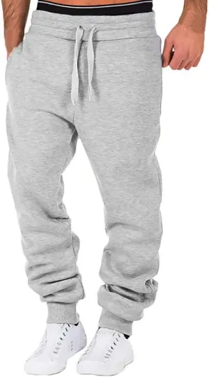 Cargo Trousers for Men Sweatpants Drawstring Stretch Elastic Waist Jogger Sports Pants Solid Color Sports Trousers