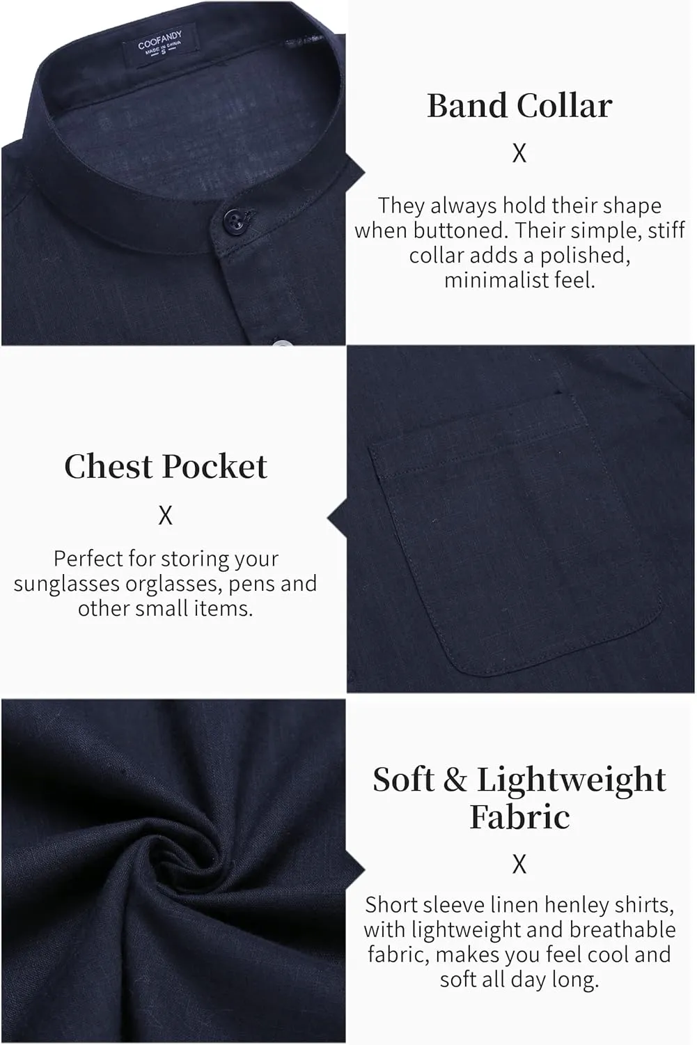 COOFANDY Men's Cotton Linen Henley Shirt Short Sleeve Hippie Casual Beach T-Shirts with Pocket