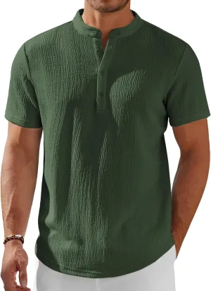 COOFANDY Men's Henley Shirt Short Sleeve Stand Collar Summer Casual Beach Hippie T-Shirts