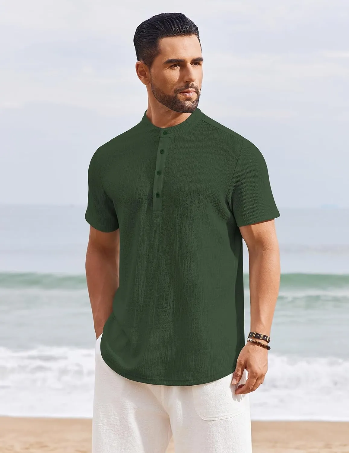 COOFANDY Men's Henley Shirt Short Sleeve Stand Collar Summer Casual Beach Hippie T-Shirts
