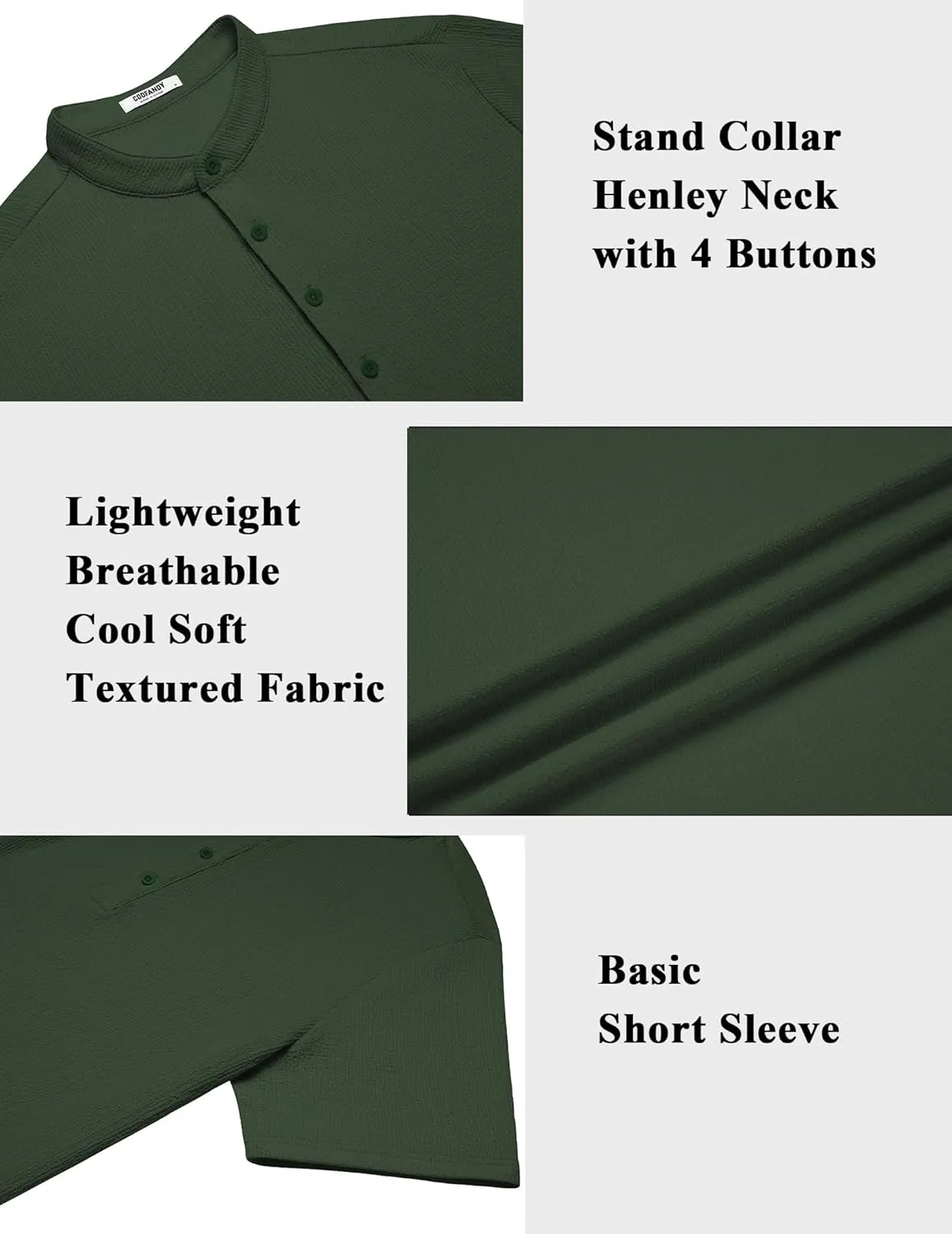 COOFANDY Men's Henley Shirt Short Sleeve Stand Collar Summer Casual Beach Hippie T-Shirts