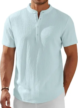 COOFANDY Men's Henley Shirt Short Sleeve Stand Collar Summer Casual Beach Hippie T-Shirts