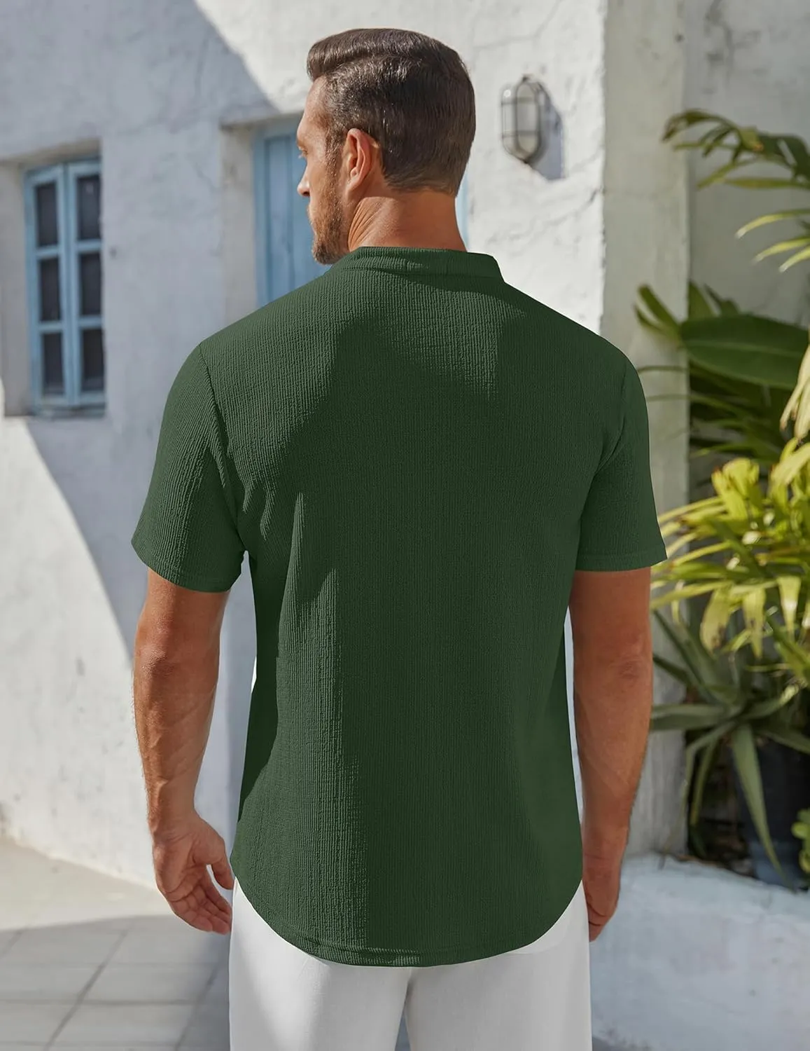 COOFANDY Men's Henley Shirt Short Sleeve Stand Collar Summer Casual Beach Hippie T-Shirts