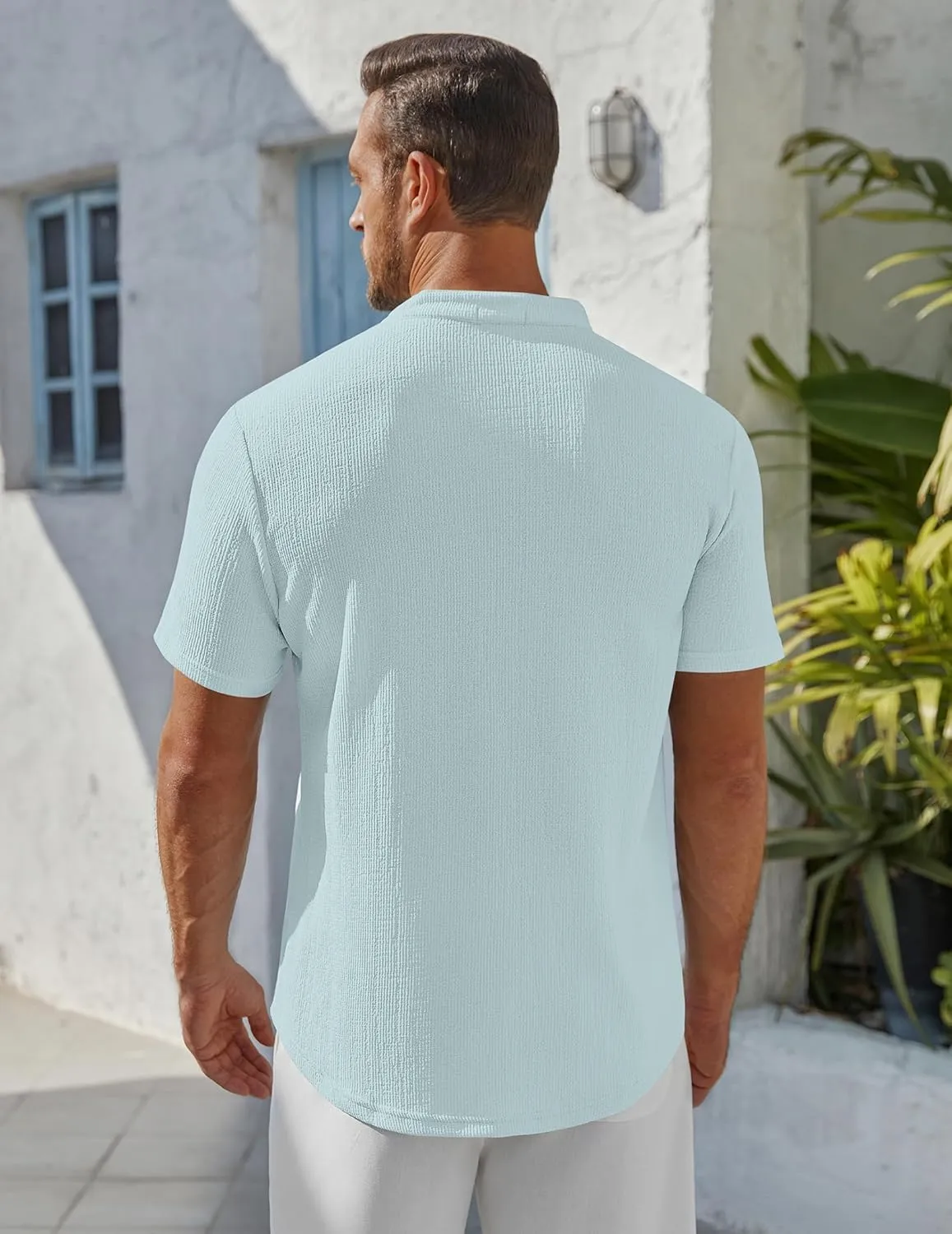 COOFANDY Men's Henley Shirt Short Sleeve Stand Collar Summer Casual Beach Hippie T-Shirts