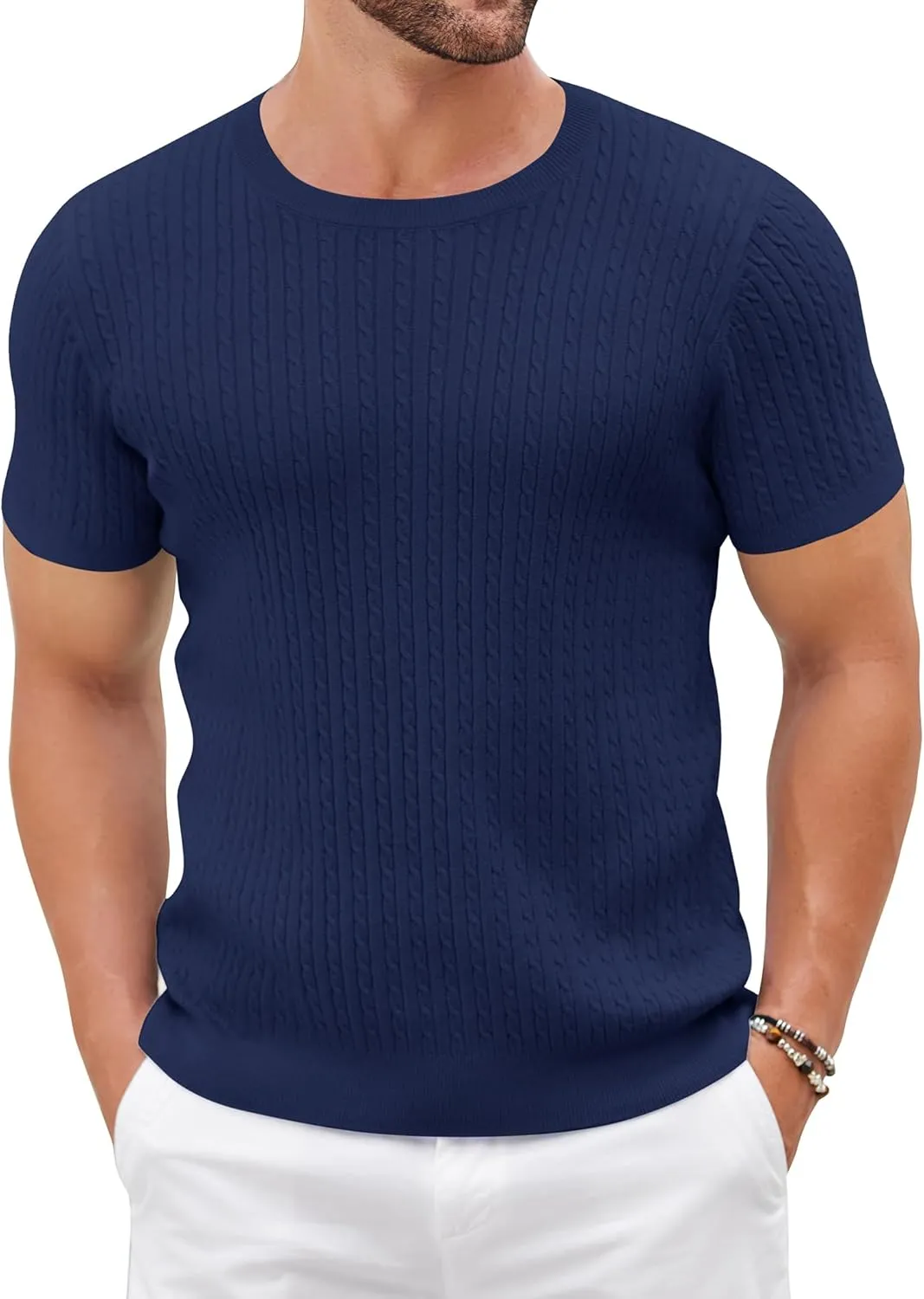 COOFANDY Men's Knit T Shirt Short Sleeve Crewneck Casual Vintage T-Shirts Summer Twist Knitted Pullover Tee