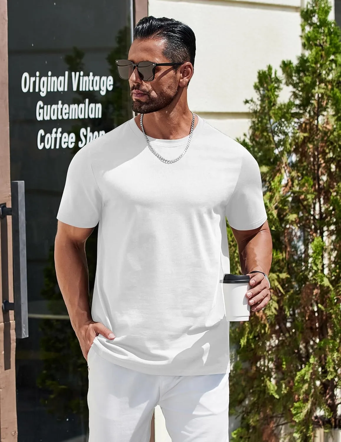 COOFANDY Mens T-Shirts 100% Cotton Heavyweight Premium Short Sleeve Shirt Crew Neck Basic Tshirt