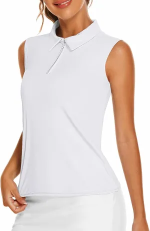 COOrun Women's Golf Polo T Shirts Lightweight Moisture Wicking Sleeveless Shirt Quick Dry Zipper Tank Top