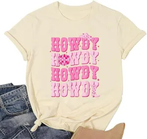 Cowgirl Shirt for Women Howdy Letter Print T Shirts Vintage Western Cowboy Hat Graphic Tee