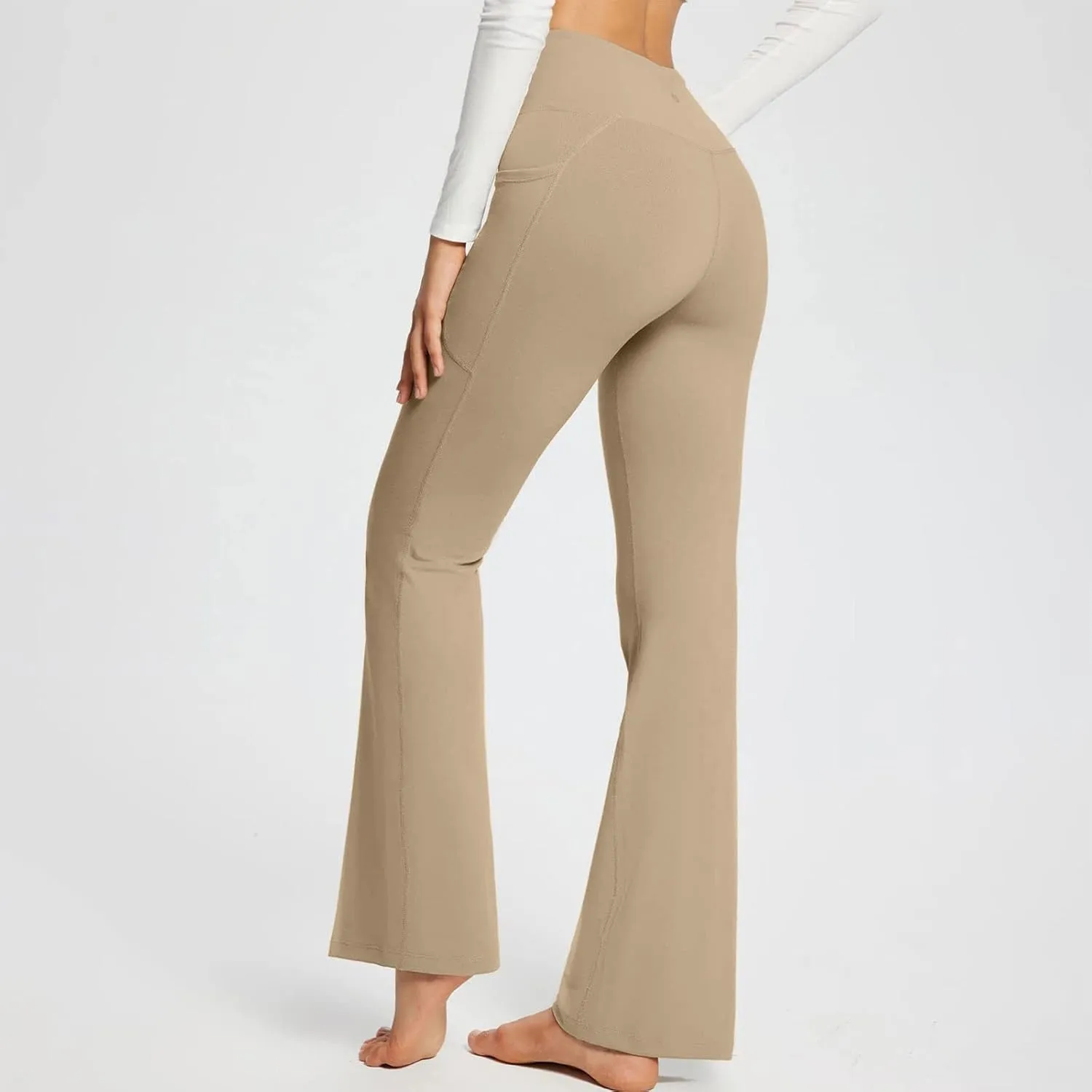 Cross Waist Yoga Pants with Pockets for Women V Crossover High Waisted Flare Leggings Bootcut Trousers Workout Pants