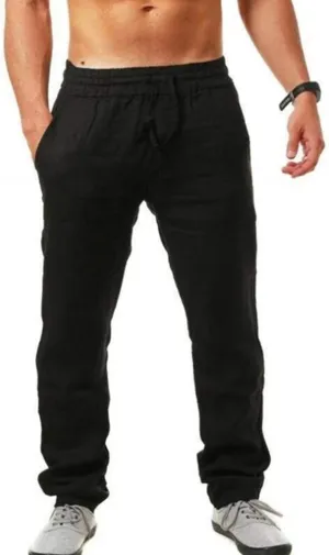 Ctreela Men's Lounge Cotton Linen Pants Lightweight Breathable Beach Trousers Casual Drawstring Low Waist Loose Yoga Pants