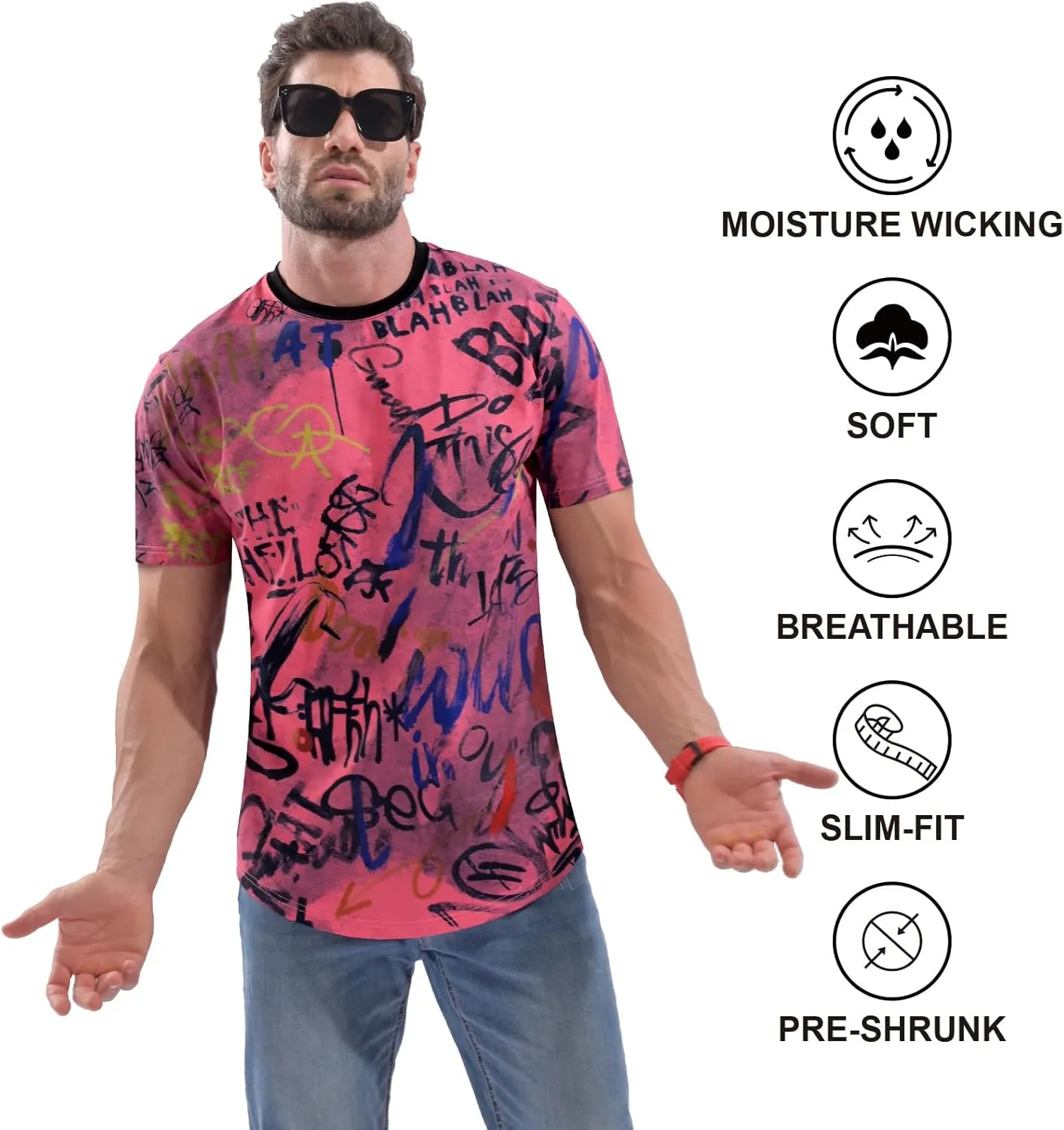DEOLAX Mens T Shirt Fashion Crew Neck Graphic Men T-Shirts Casual Dry Fit Tee Short Sleeve Workout Hip Hop Shirts for Men
