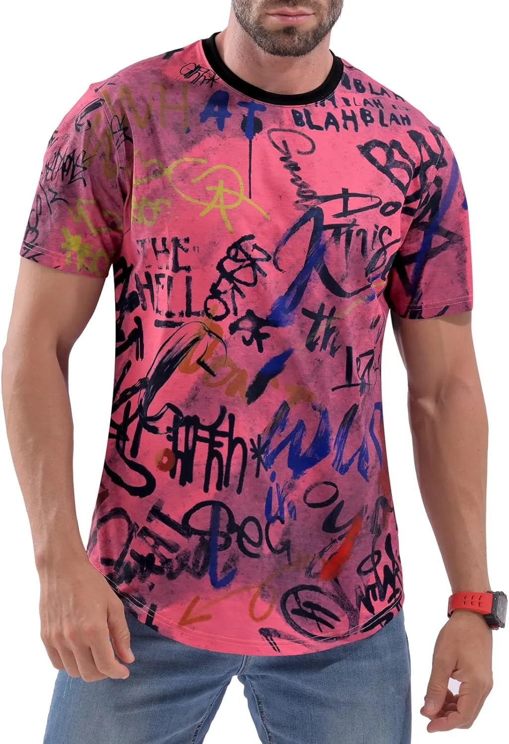 DEOLAX Mens T Shirt Fashion Crew Neck Graphic Men T-Shirts Casual Dry Fit Tee Short Sleeve Workout Hip Hop Shirts for Men