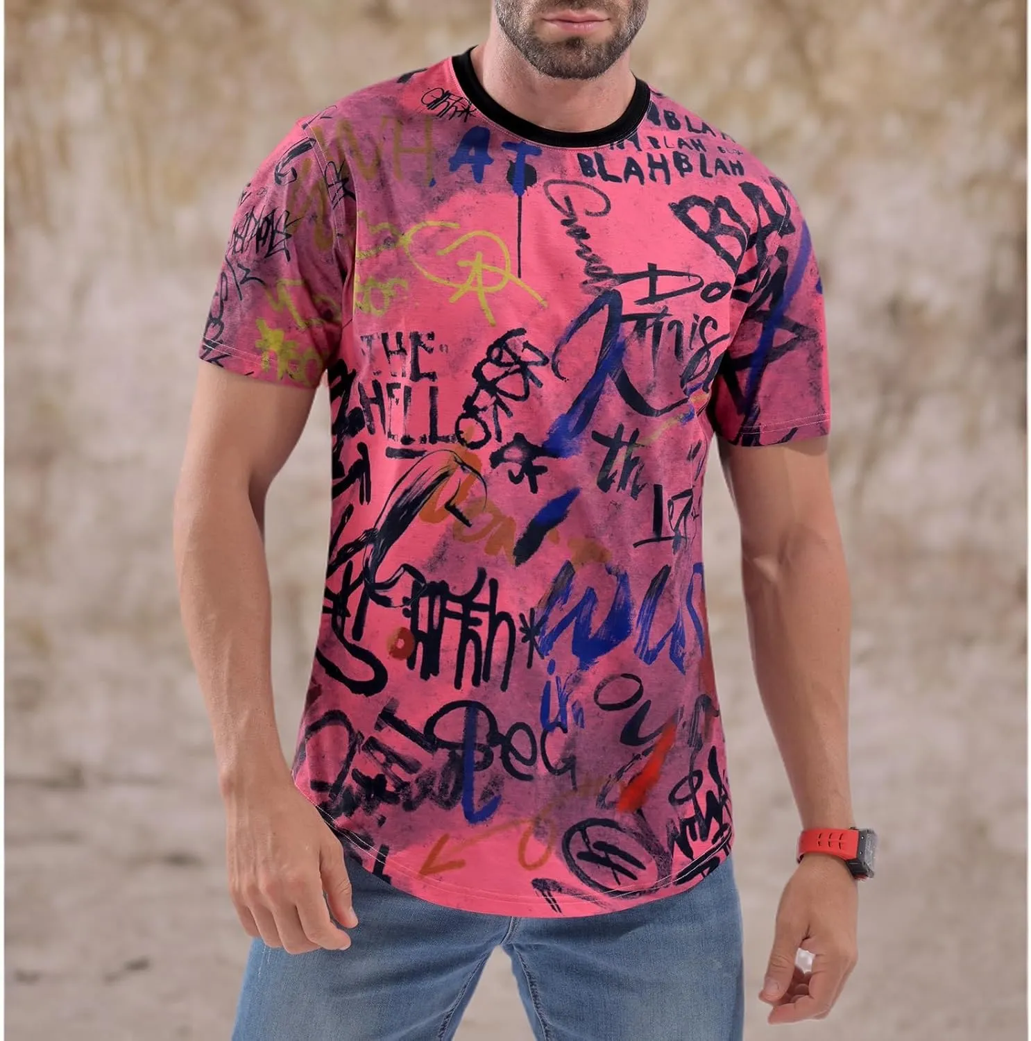 DEOLAX Mens T Shirt Fashion Crew Neck Graphic Men T-Shirts Casual Dry Fit Tee Short Sleeve Workout Hip Hop Shirts for Men