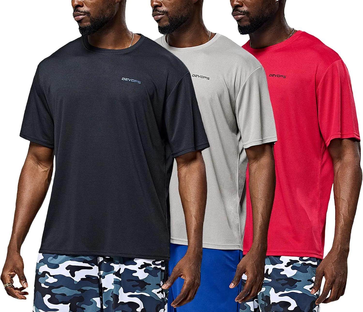 DEVOPS Mens Short Sleeve Dry Fit Mesh Athletic Round T-Shirts (3PACK)