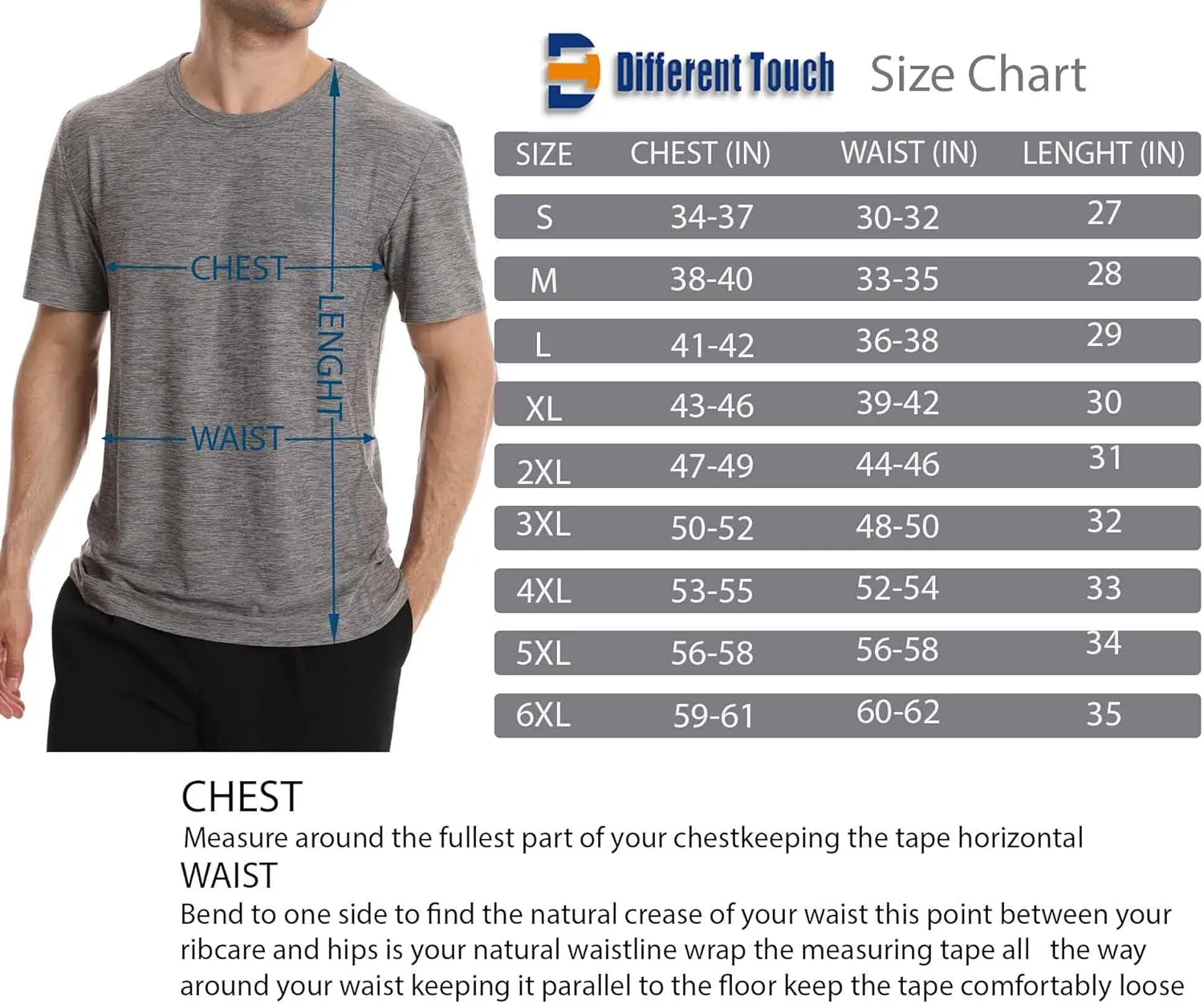 Different Touch Mens Active Workout Quick Dry Crew Neck Short Sleeve T-Shirts