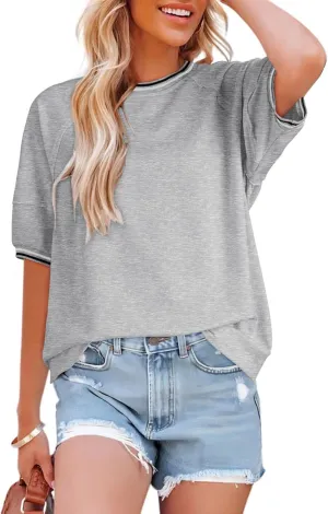 Dokotoo T Shirts for Women Striped Color Block Loose Fit Round Neck Womens Tops Fashion 2025 Oversized Tshirts for Women