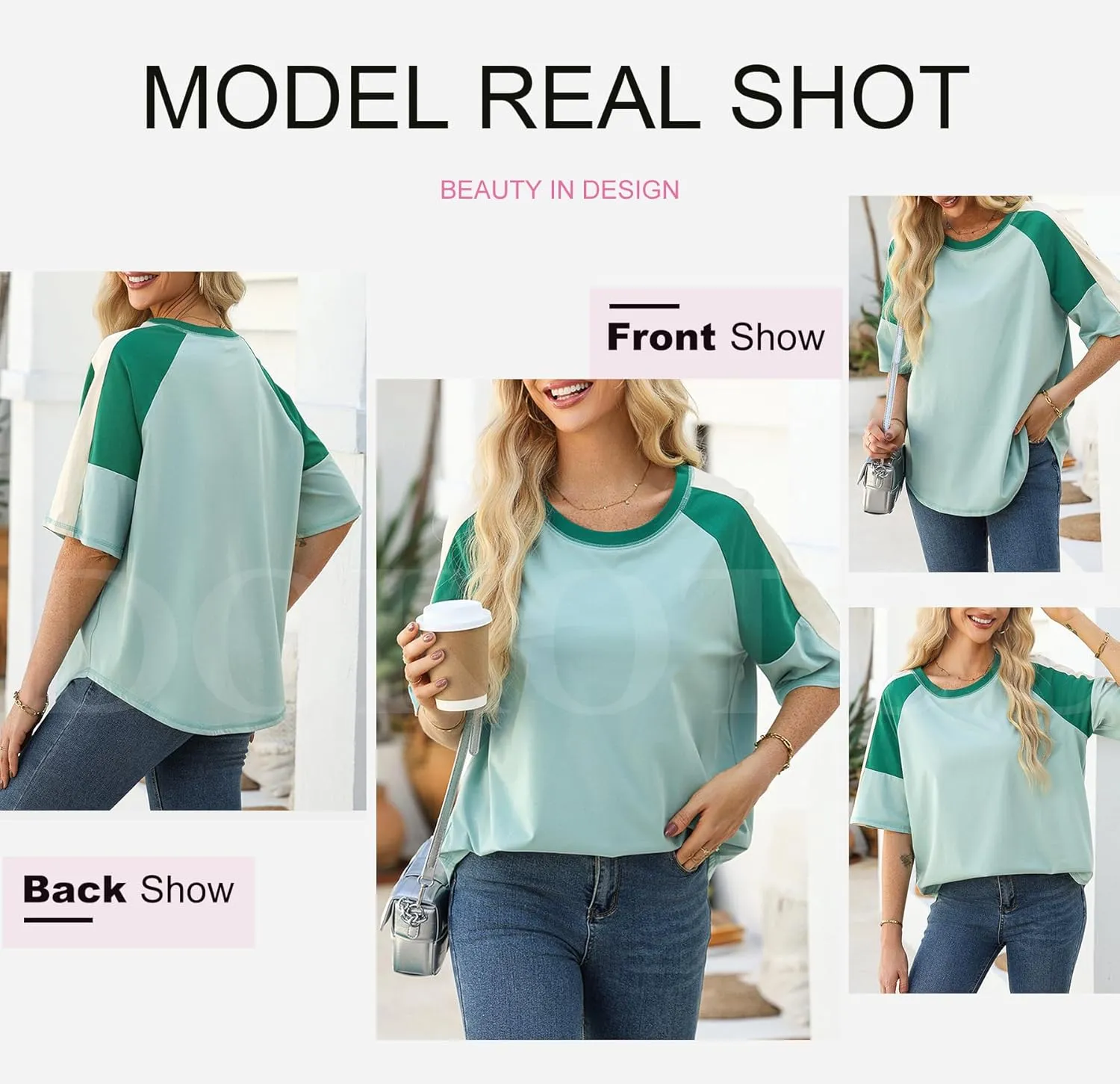 Dokotoo Womens Tops Color Block Crewneck Short Sleeve T Shirts Casual Oversized Summer Outfits