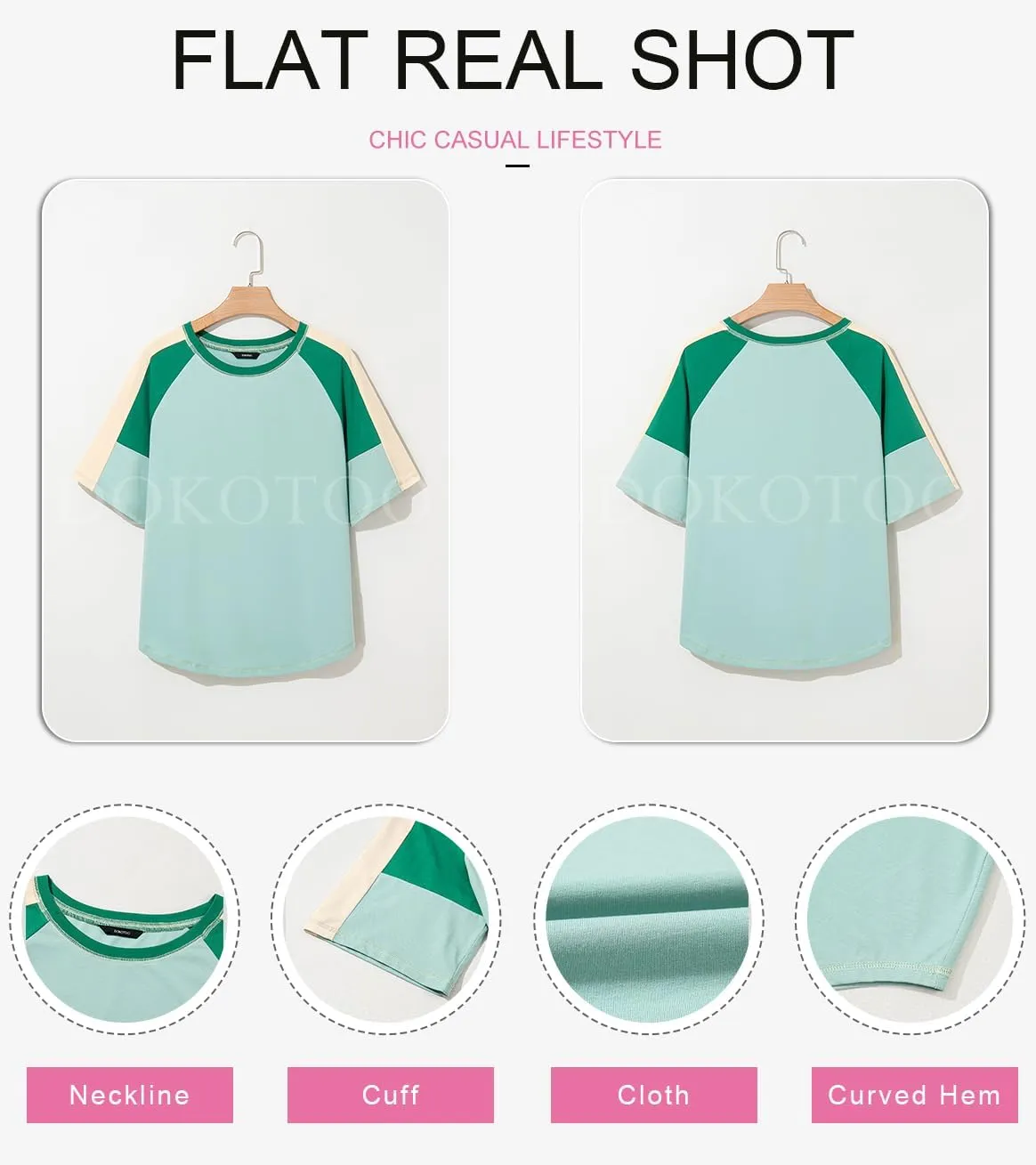 Dokotoo Womens Tops Color Block Crewneck Short Sleeve T Shirts Casual Oversized Summer Outfits
